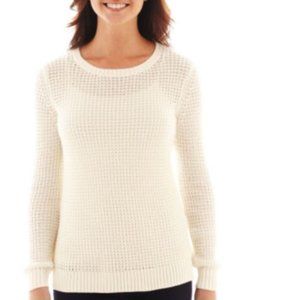 a.n.a Women's Long-Sleeve Mesh Stitch Sweater, Ivory
